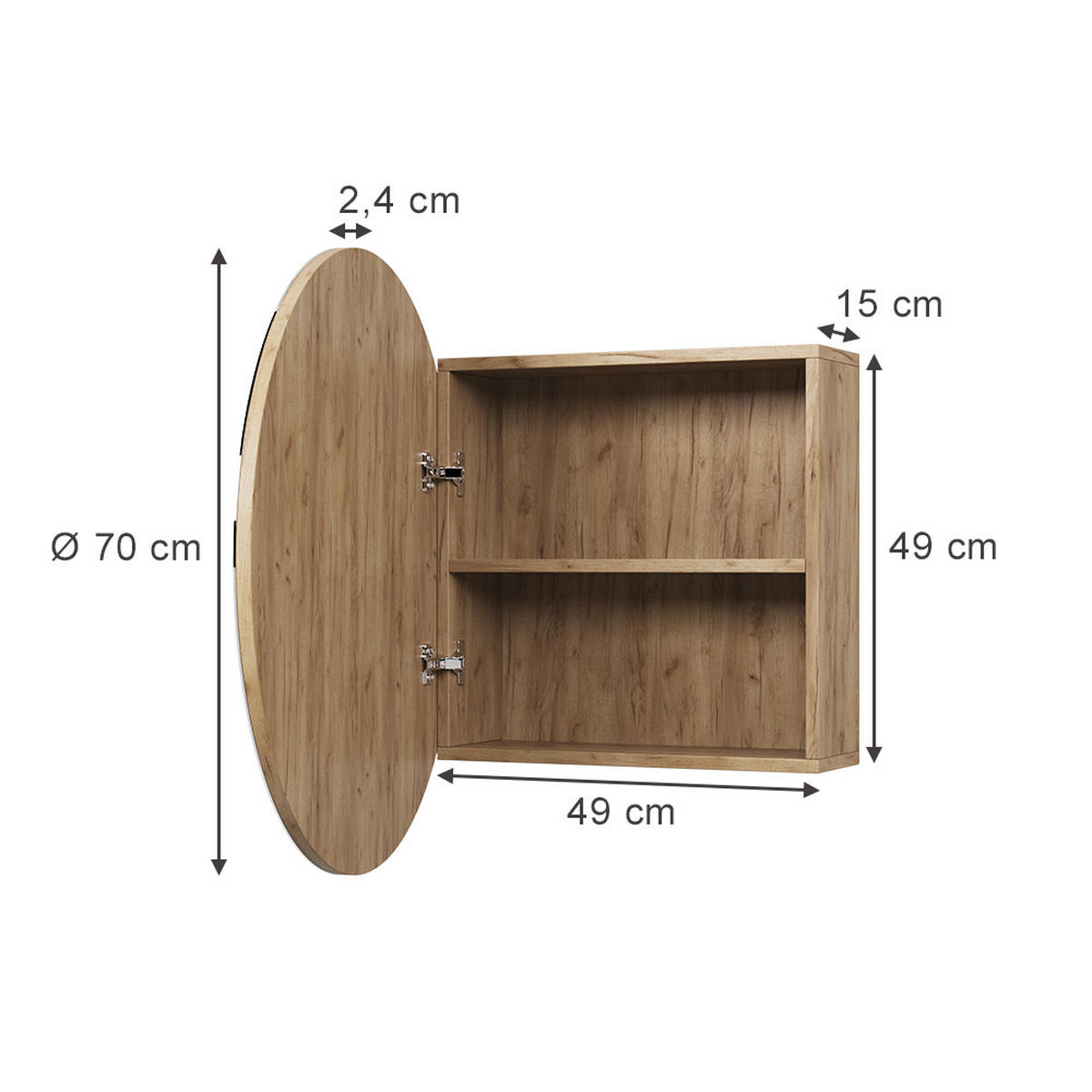 BADSPIEGELSCHRANK Loki Goldkraft Eiche 70 x 70 cm mit 2 Fächern - Eiche Wotan, Holzwerkstoff (70/70/17.4cm) - Vicco