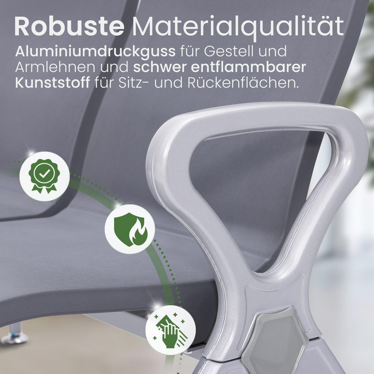 WARTEBANK Kunststoff Grau - Grau, Kunststoff/Metall (338/89/59cm) - CLP