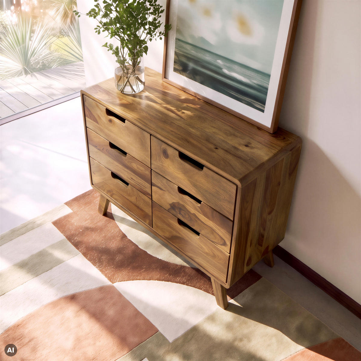 KOMMODE Sheesham 90x40x65 natur sandgestrahlt lackiert MALMÖ 2 #205 - Naturfarben, Holz (90/65/40cm) - Massivmoebel24