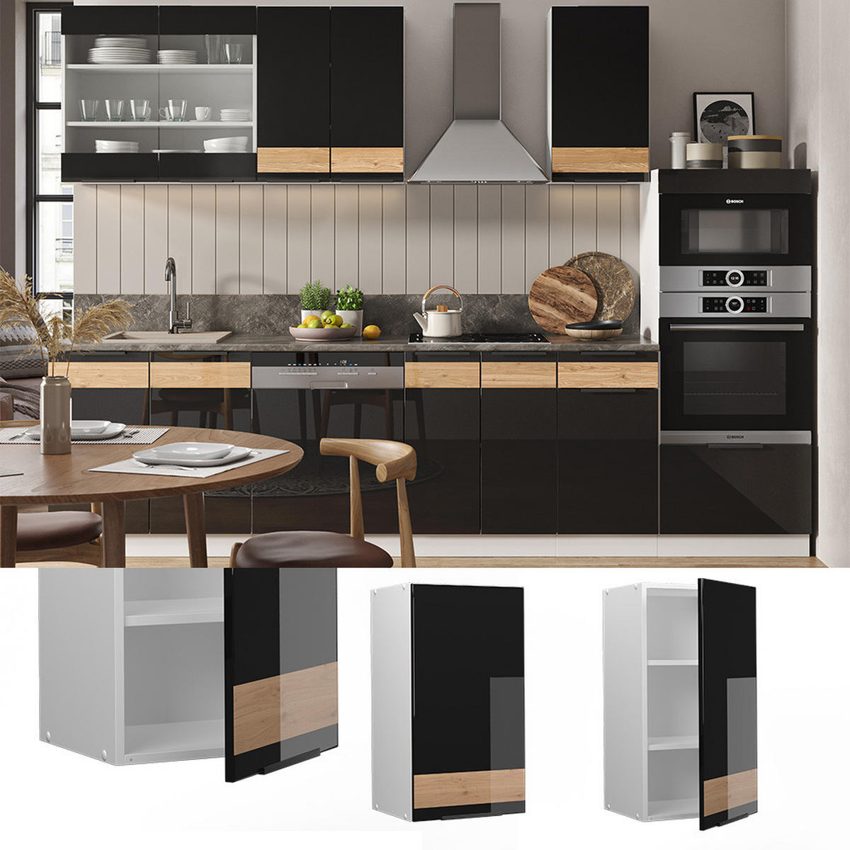 HÄNGESCHRANK Fame-Line Schwarz Eiche hochglanz 40 cm - Schwarz Hochglanz/Schwarz, Holzwerkstoff (40/72/34.1cm) - Vicco