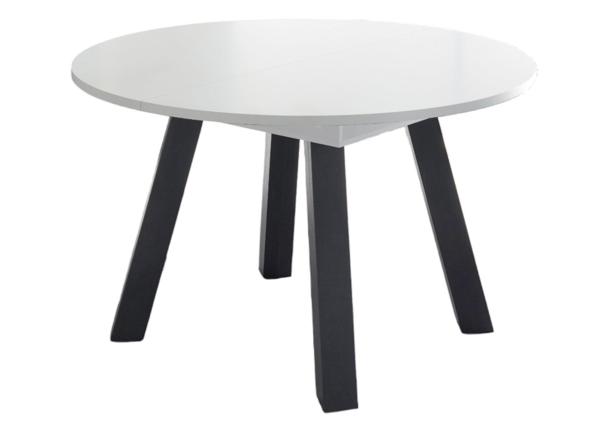 ESSTISCH Rund ausziehbar Edda 2 130 x 130 x 78 Küchentisch Graphit/Weiß Matt Lack - Weiß, Holz (130/130/78cm) - 58aufmkessel