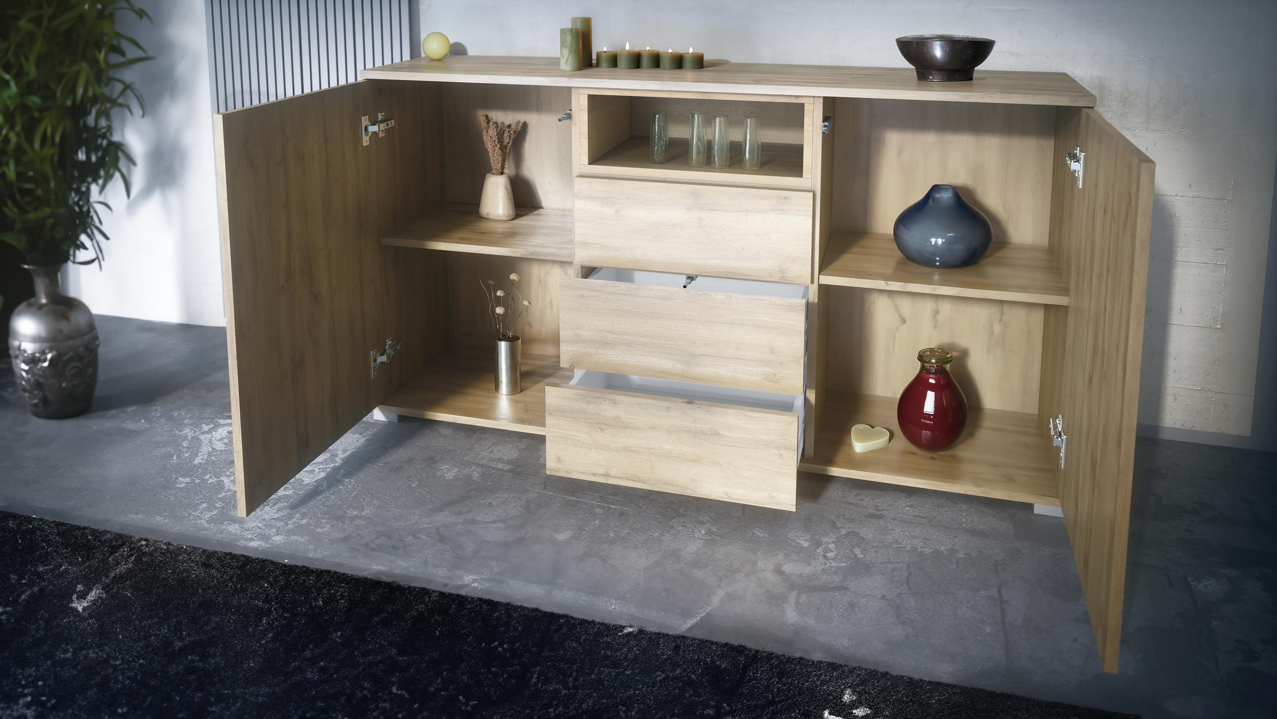 Thumbnail - Vladon Sideboard, Sand, Holzwerkstoff, 138.5x75.5x35 cm, Wohnzimmer, Kommoden & Sideboards, Sideboards