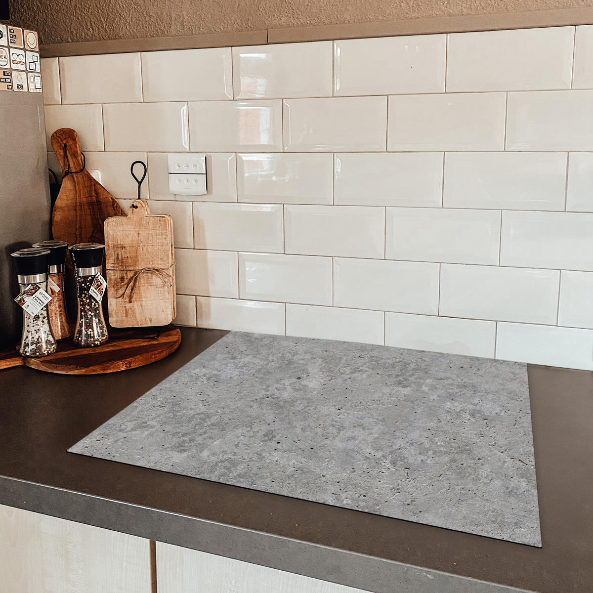 HERDABDECKPLATTE Beton - Schiefer - Grau - Struktur aus Beton Herdabdeckung Induktionsfeld 65x52 cm - Hellgrau, Kunststoff (65/52/0.2cm) - MuchoWow