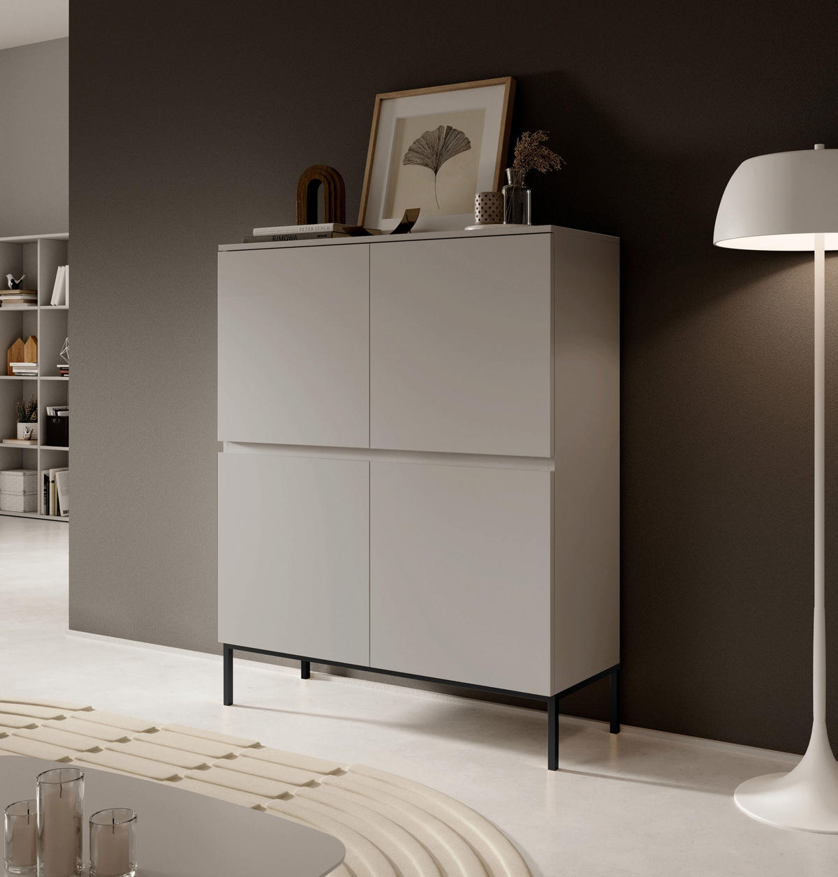 HIGHBOARD Bemmi béžová 100 cm - černá/béžová, kov/kompozitní dřevo (100/118/35cm) - Selsey