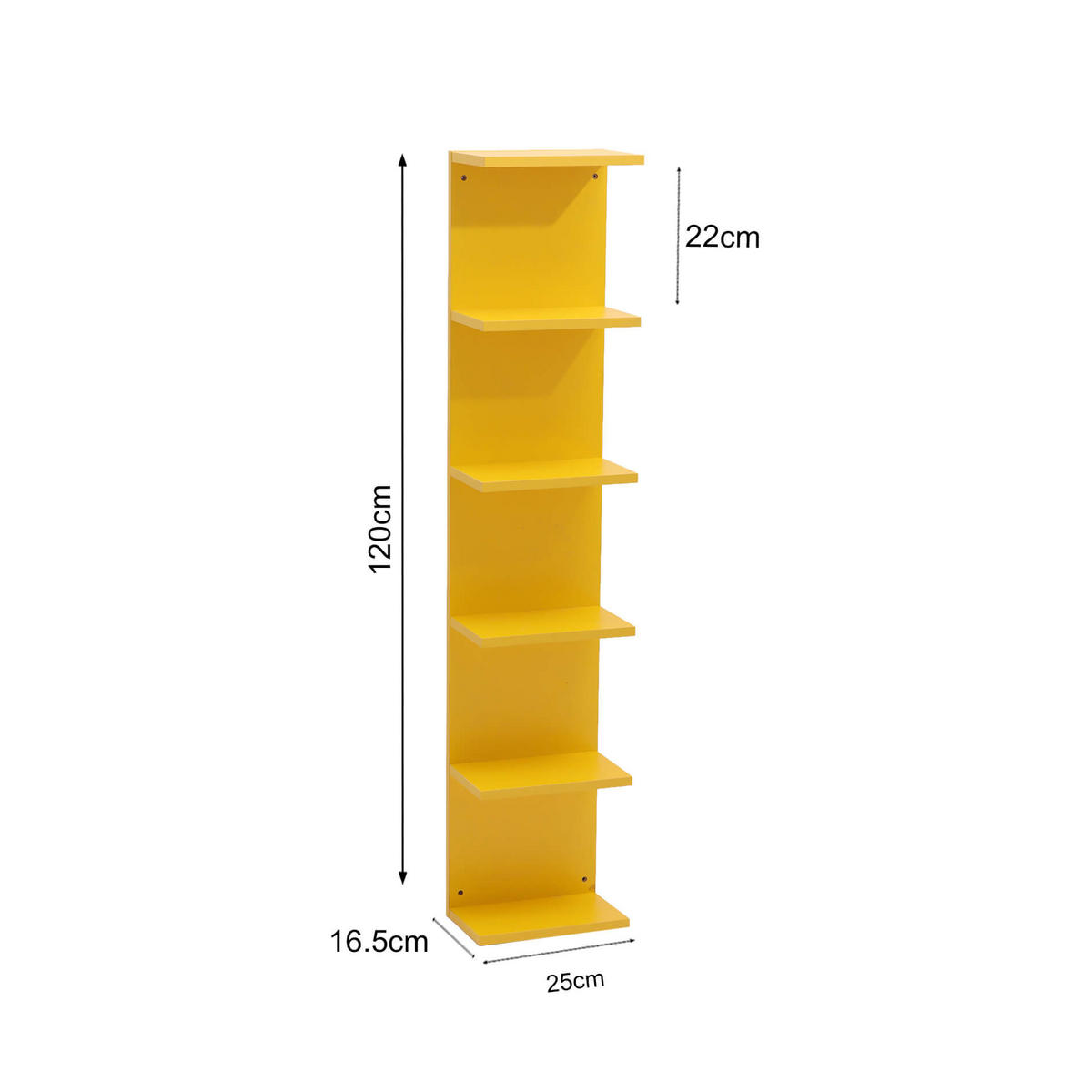 BÜCHERREGAL 6 Ablagen aus MDF Gelb 120x25x16,5 - Gelb, Holz (25/120/17cm) - Mobili Rebecca