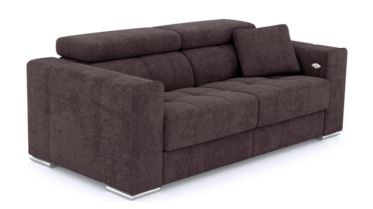 SOFA QUARTZ 3-Sitzer mit 1 Relaxfunktion, dunkelbraun - Dunkelbraun/Silberfarben, Holzwerkstoff/Textil (204/80/102cm) - Courtois Laville