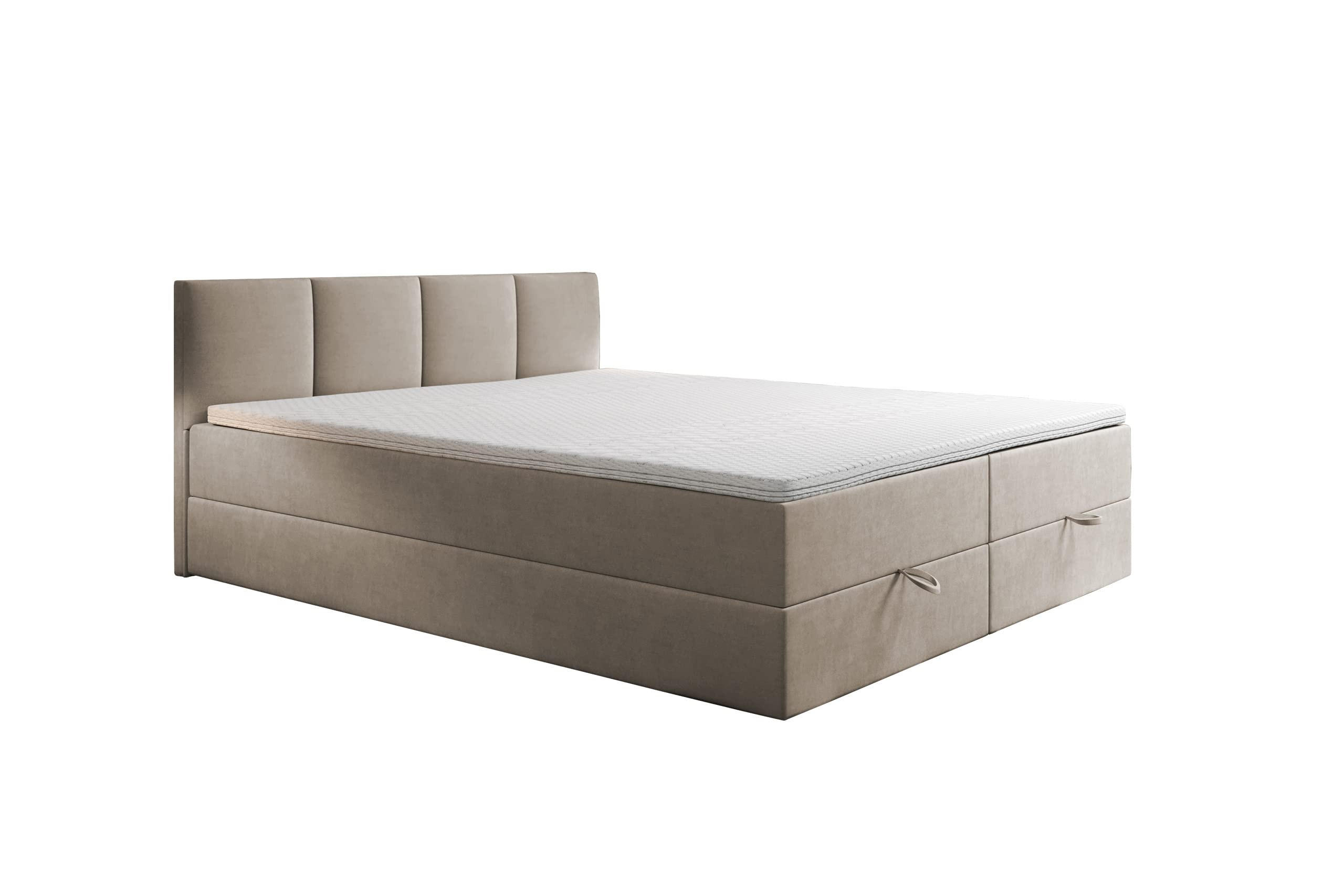 BOXBETT mit Bettkasten und Bonellmatratze - ROYAL - Elegant Bett mit Topper - 180x200 cm - Beige - Beige, Holzwerkstoff/Kunststoff (180/200cm) - Trada