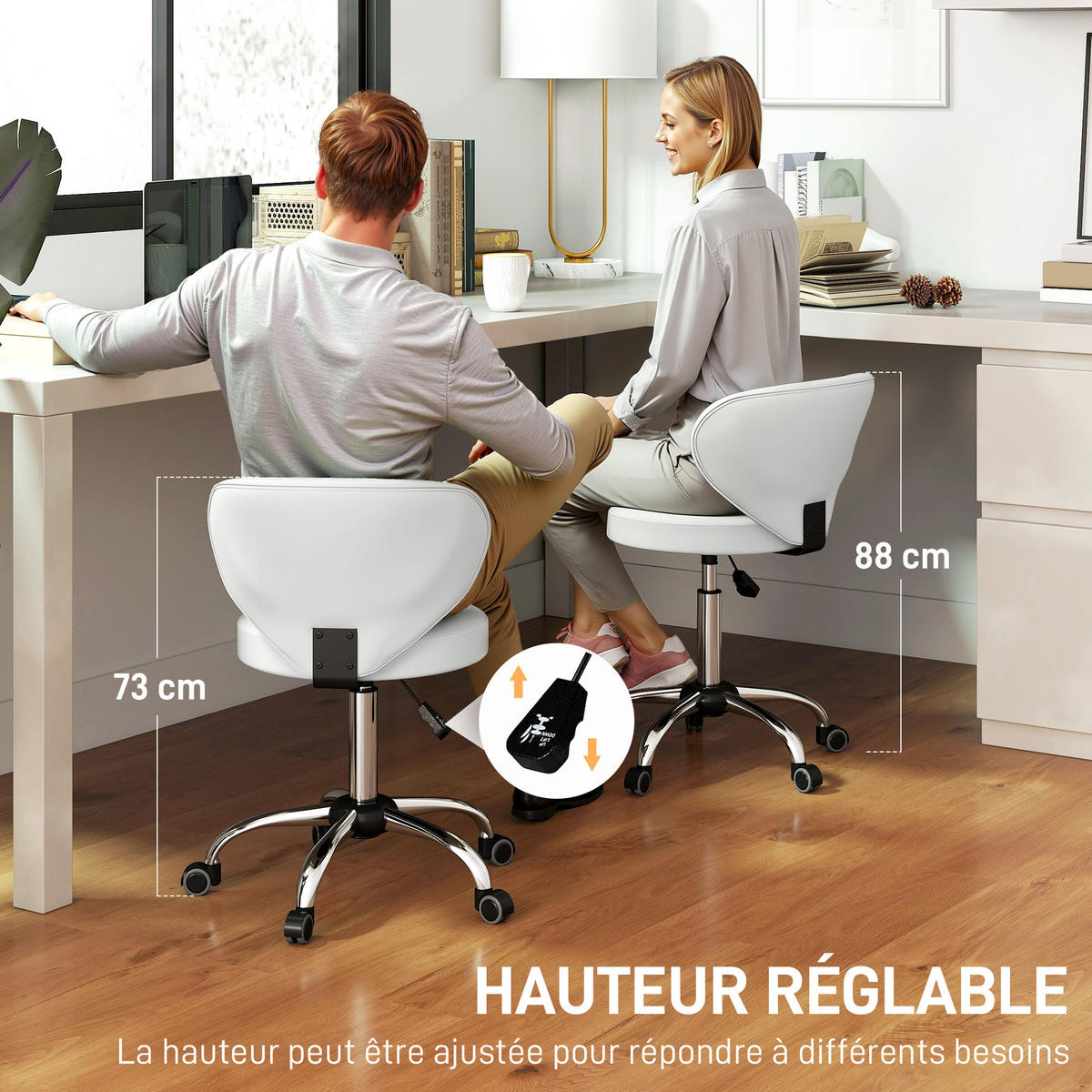 BÜROHOCKER DE-18038 höhenverstellbar 73-88 cm, gepolstert Weiß - Weiß, Metall (45/88/54cm) - ComfortXL