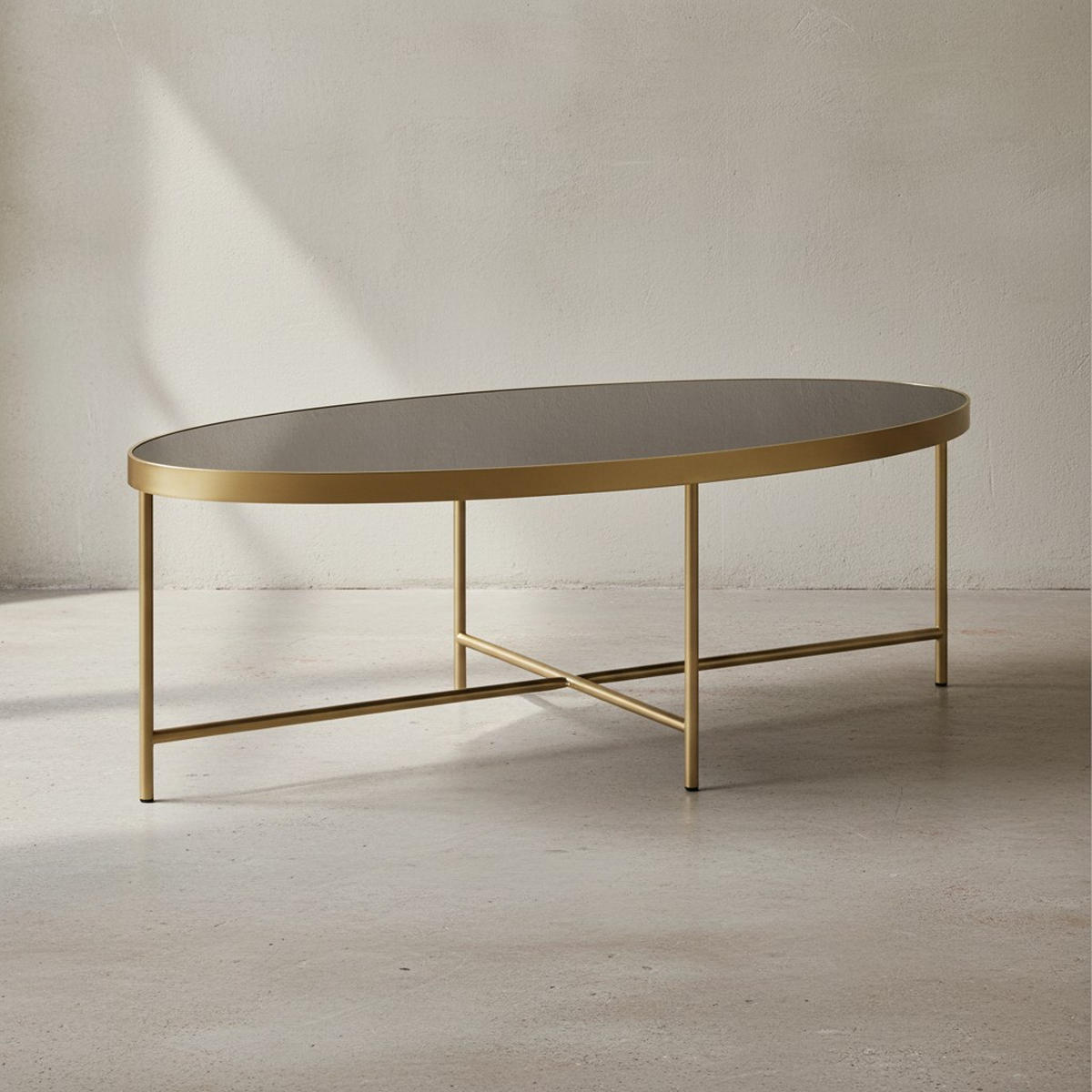 COUCHTISCH Oval in Schwarz/Gold, Glasplatte mit filigranem Metallgestell, Maße 110x56 cm - Goldfarben, Glas/Metall (56/110/40cm) - KADIMA DESIGN