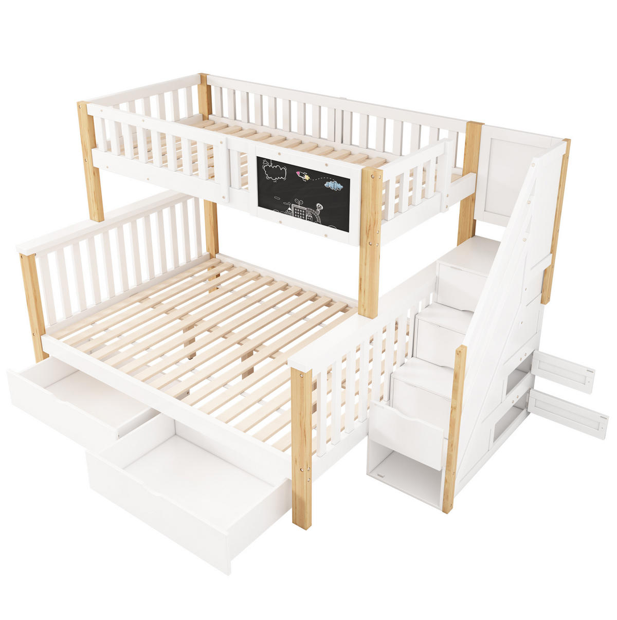 ETAGENBETT 90/200 + 140/200 cm mit Tafel und Stauraum in Weiß/Eiche - Weiß, Holz - BEAOK