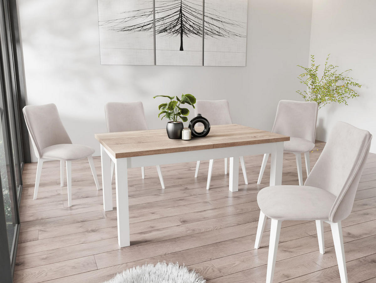 ESSTISCH Molly rechteckig ausziehbar, Sonoma Eiche 120-160/67/75 cm - Weiß/Sonoma Eiche, Holz/Holzwerkstoff (120/67/75cm) - WFL GROUP