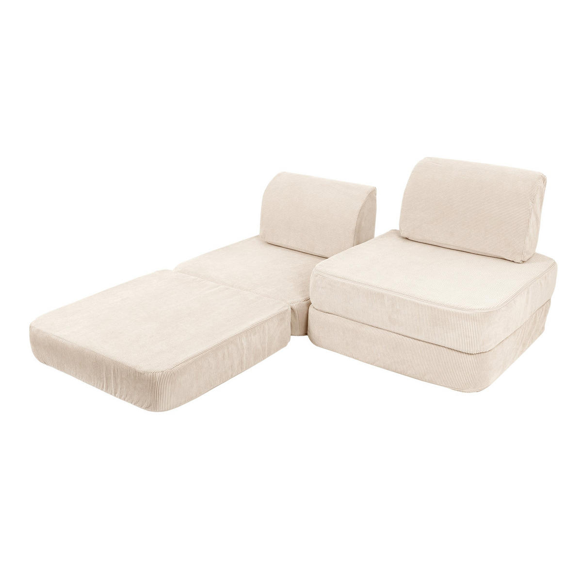 KINDERSOFA Pocket Basic modular 4-tlg. aus Slimcord in Beige - Ecru, Textil (120/25/60cm) - MeowBaby