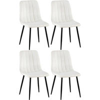 STUHL 4er Set Samt Cremeweiß - Schwarz/Weiß, Textil/Metall (45/88/53cm) - CLP