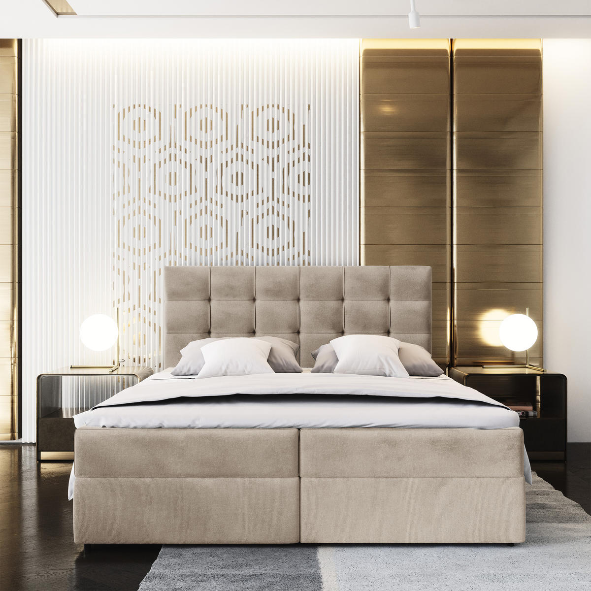 POSTEL BOXSPRING GLOS 140x200 cm, s matrací a úložným prostorem, béžová - béžová, kompozitní dřevo/textil (140/200cm) - MASSENO