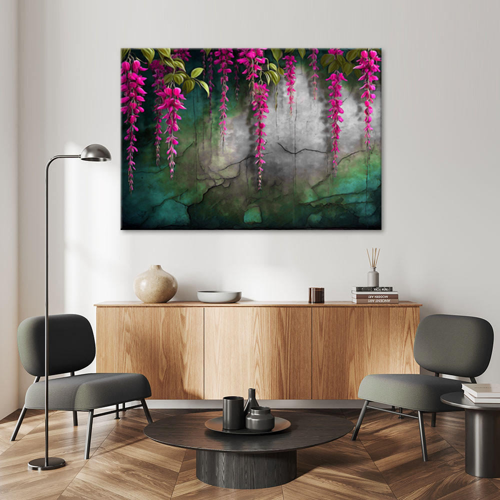LEINWANDBILD Hängende Blumen 100x70cm - Grün, Textil (100/70cm) - Feeby