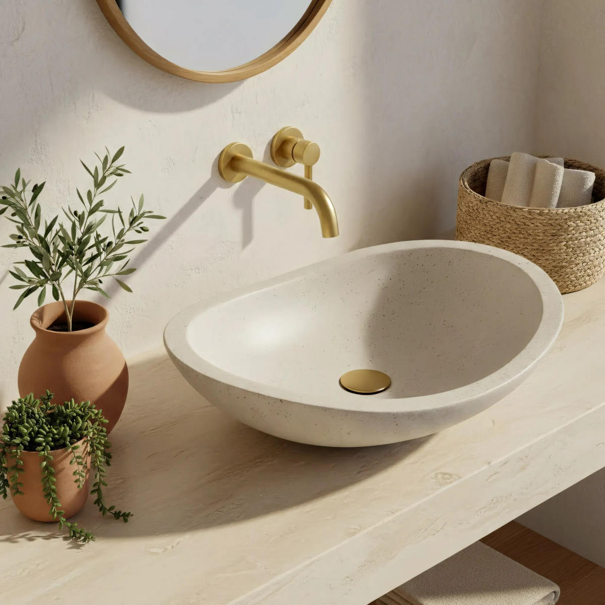 AUFSATZWASCHBECKEN Rea Leona - Beige, Keramik (46.5/12.5/37cm) - REA