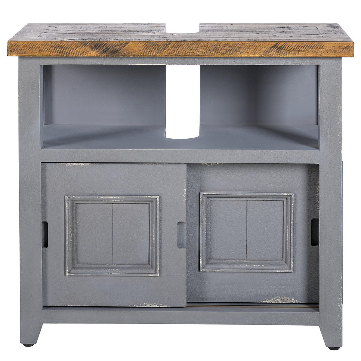 WASCHBECKENUNTERSCHRANK - Kiefer massiv - Grau, Holz (75/68/35cm) - home24