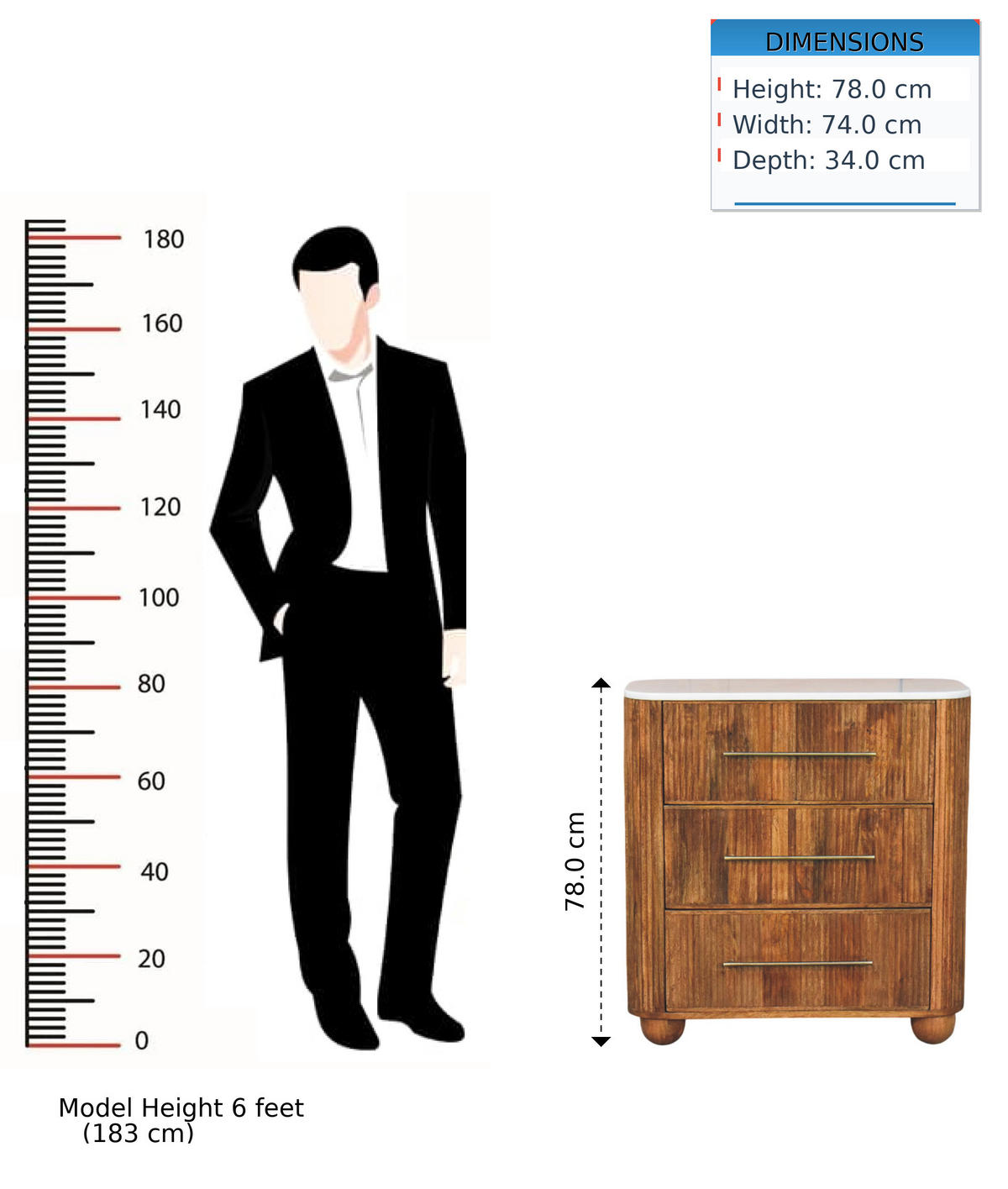 KOMMODE mit Golden-Teak-Finish, 3 Schubladen, T-Bar-Griffe, braun - Braun, Holz (74/78/34cm) - Artisan Furniture