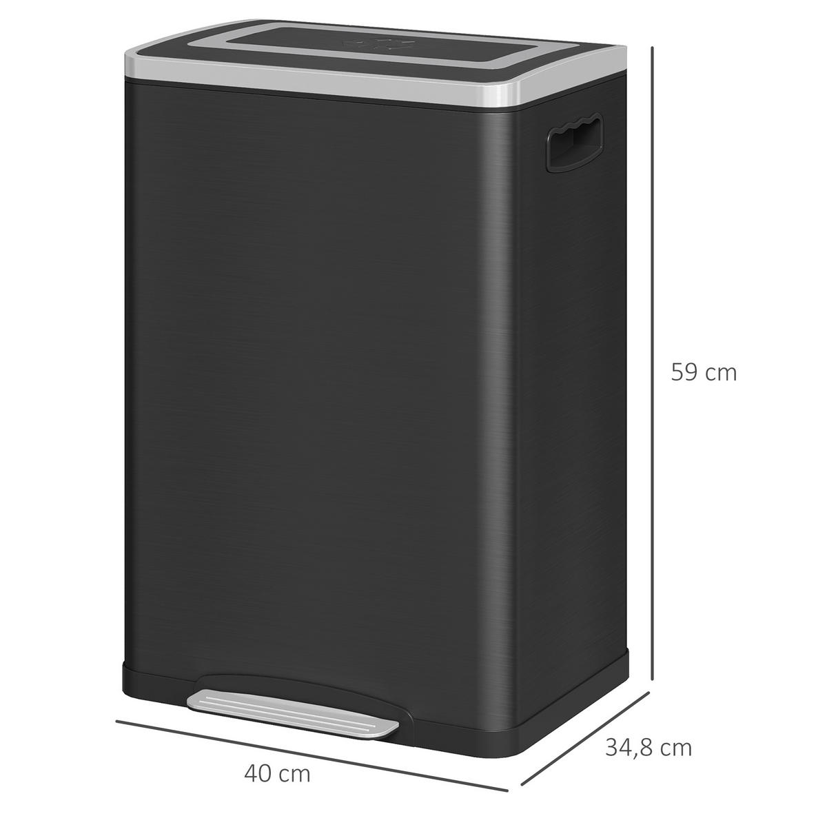 MÜLLTRENNSYSTEM Schwarz Soft-Close Pedal Edelstahl 2x20L - Schwarz, Metall (40/59/34.8cm) - PANGIVO