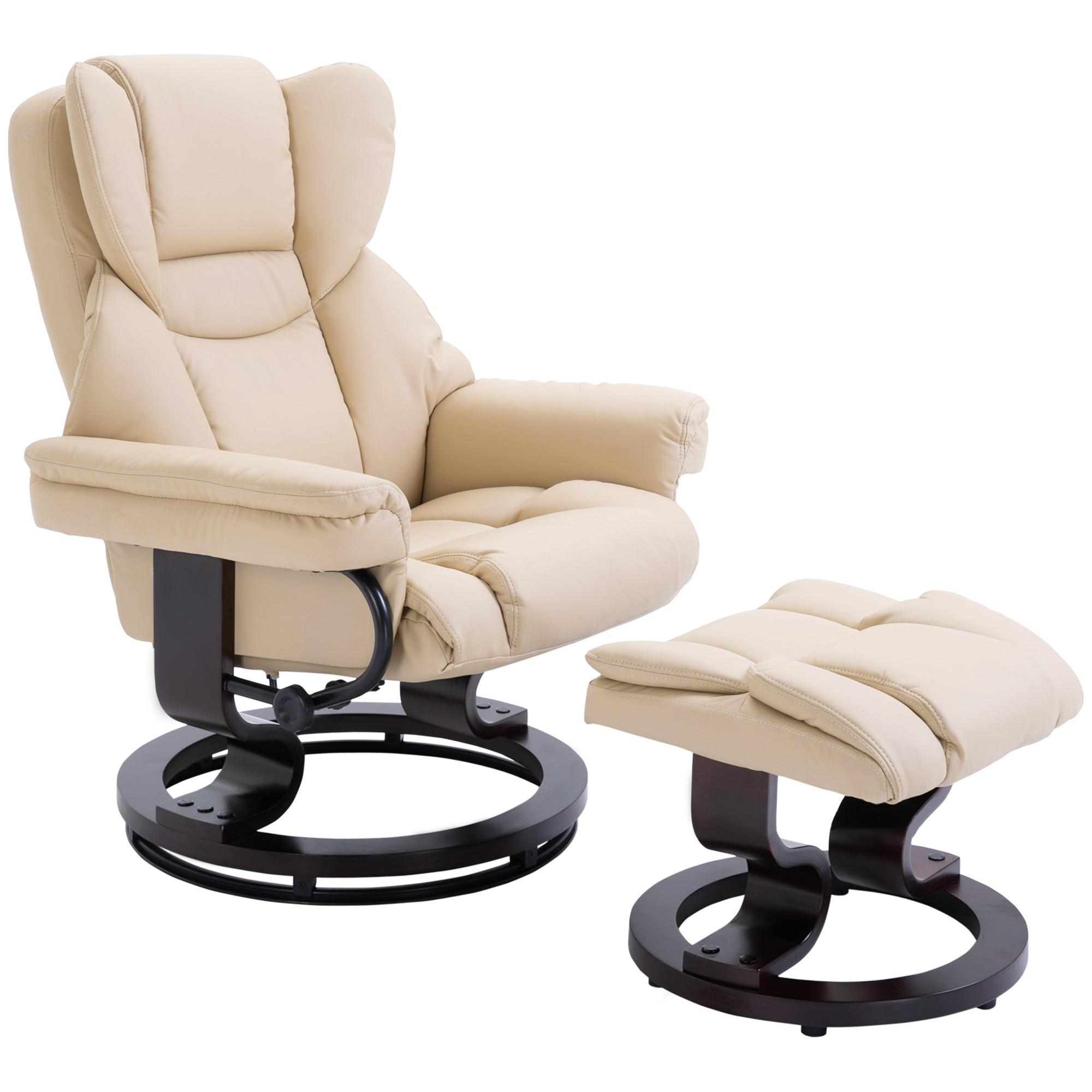 RELAXSESSEL mit Hocker, drehbarer Fernsehsessel, TV-Sessel mit Liegefunktion - Creme/Schwarz, Holz/Kunststoff (79/100/80cm) - HOMCOM