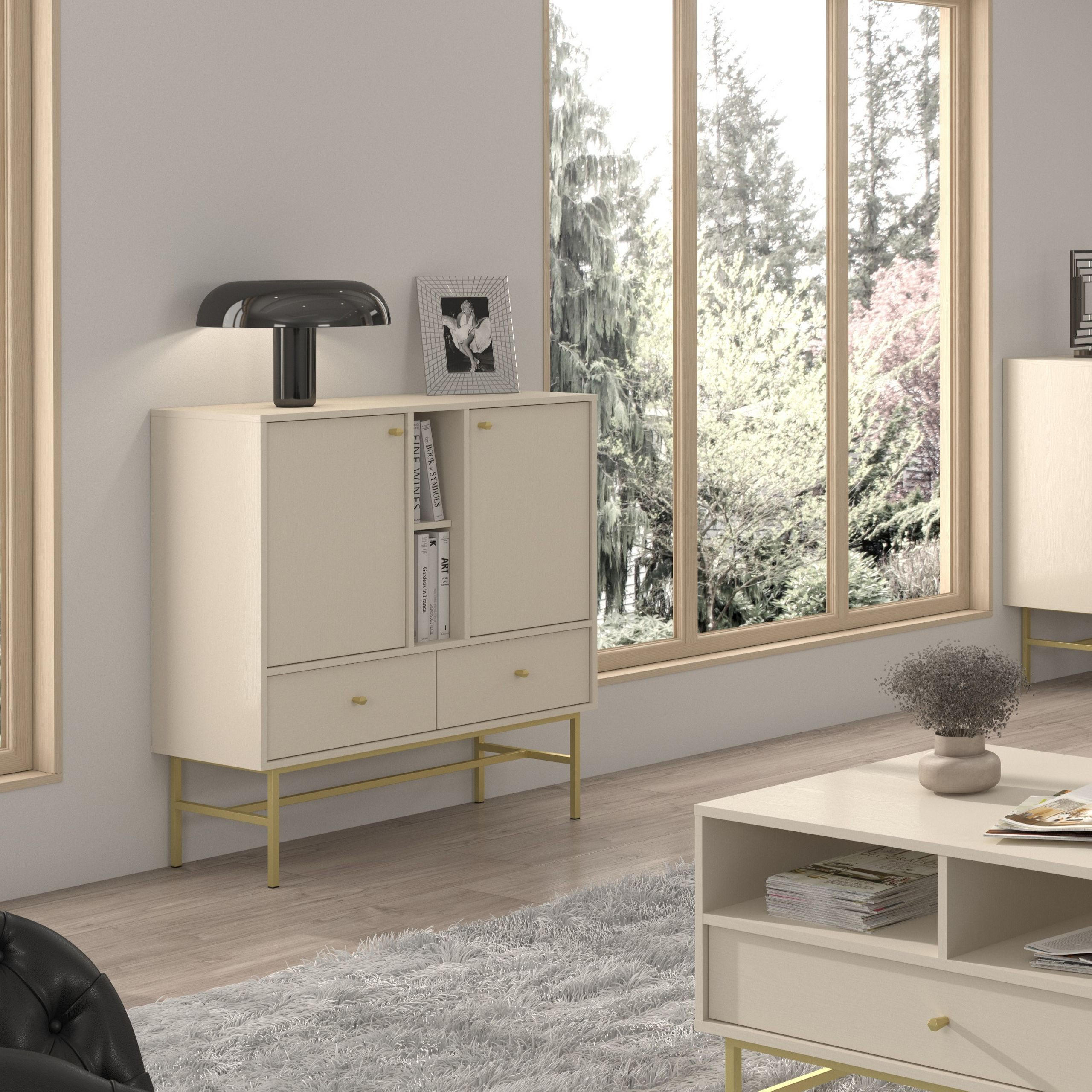KOMMODE TORINO 100/108/41 cm mit 2 Schubladen 2 Türen Beige - Beige, Holzwerkstoff (100/108/41cm) - MASSENO
