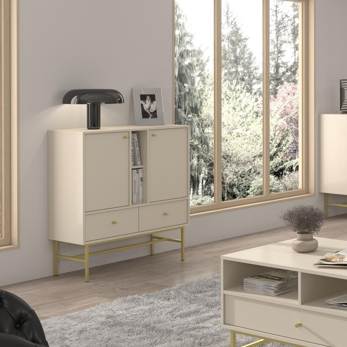 KOMMODE TORINO 100/108/41 cm mit 2 Schubladen 2 Türen Beige - Beige, Holzwerkstoff (100/108/41cm) - MASSENO