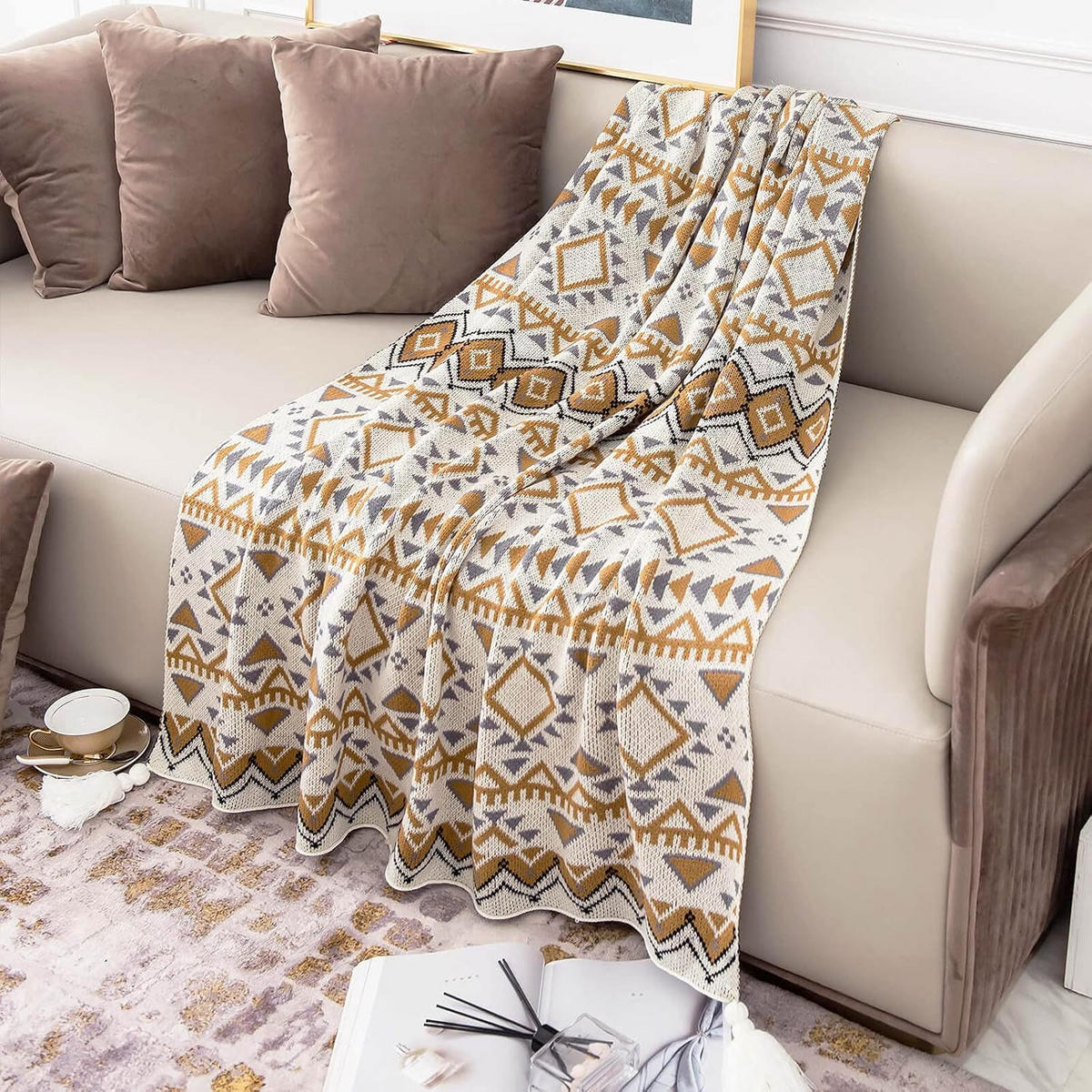 STRICKDECKE – 130 x 160 cm – Beige - Beige, Textil (80/120cm)
