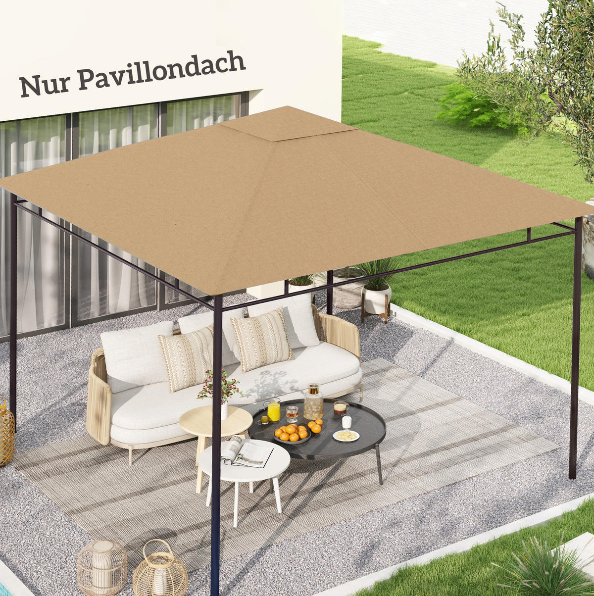 ERSATZDACH für Pavillon 298/295 cm aus Polyester mit PA-Beschichtung und 8 Entwässerungslöchern, Beige - Beige, Textil (295/1/298cm) - Redom