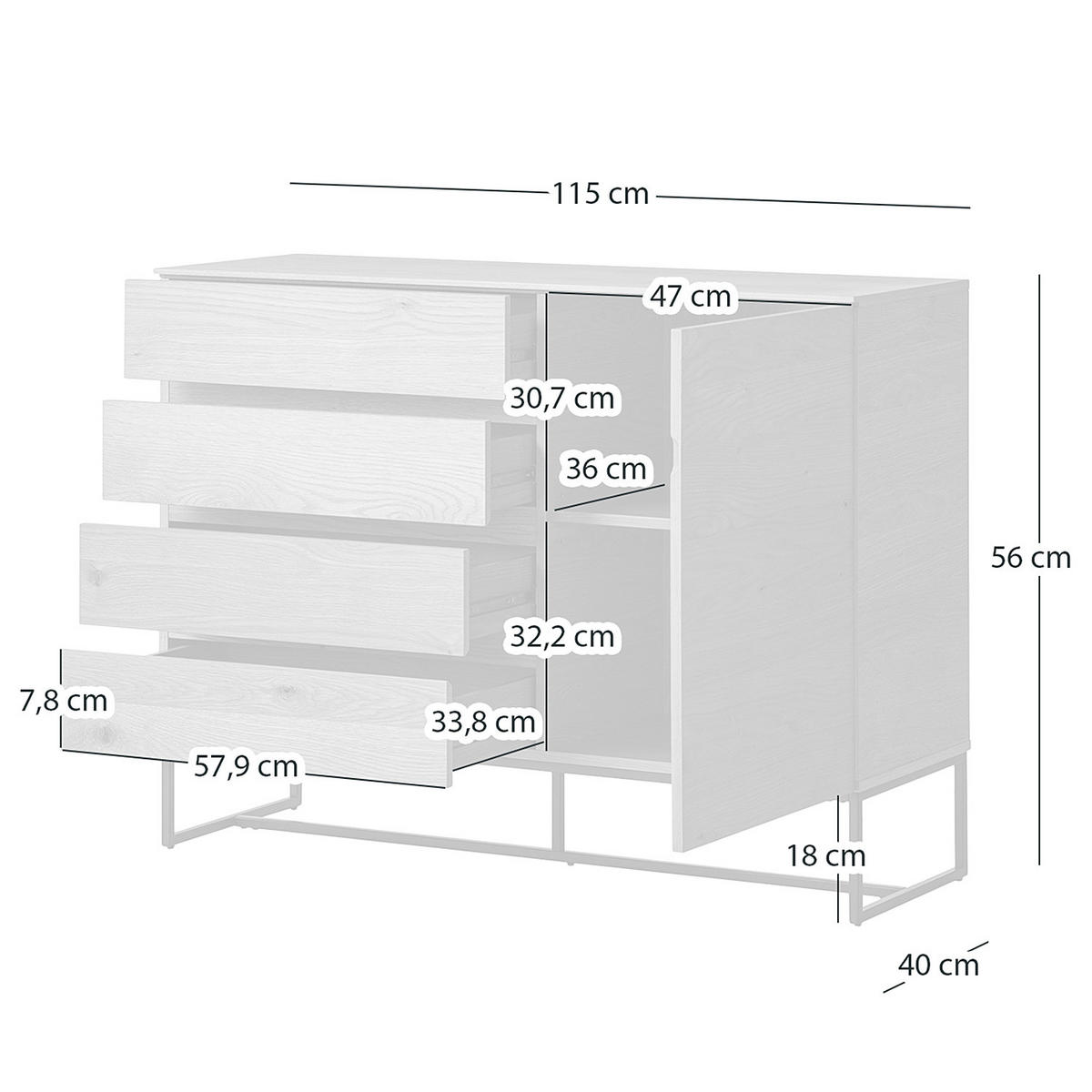 KOMMODE - Echtholzfurnier / Eisen - Eichefarben, Holzwerkstoff (115/86/40cm) - home24