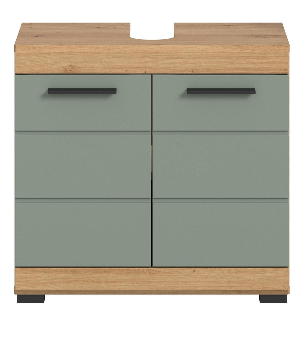 WASCHBECKENUNTERSCHRANK Salbei grün, Eiche Artisan 60 cm mit Rillenoptik - Salbeigrün/Schwarz, Holzwerkstoff/Kunststoff (60/56/34cm) - Inn.Furn
