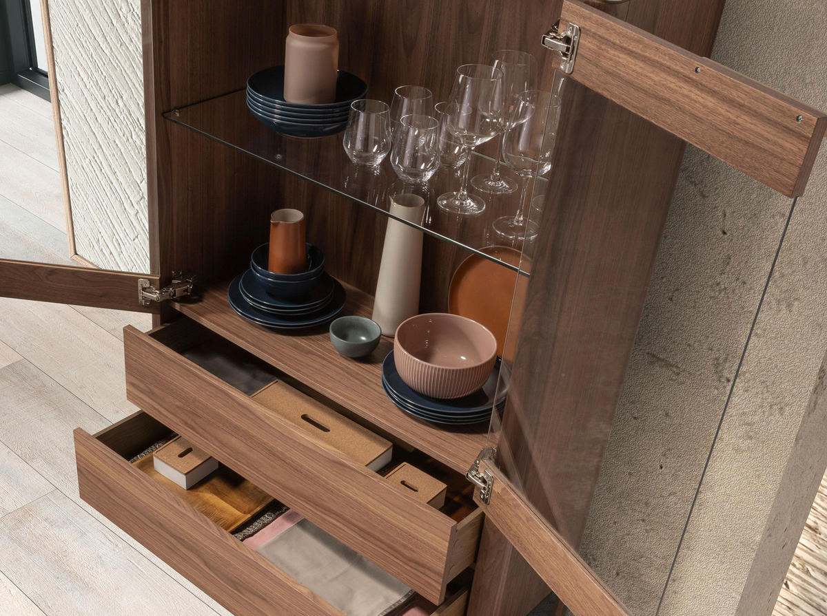 HIGHBOARD Glas Walnuss 99/40/161 cm - Transparent/Walnussfarben, Holz (99/161/40cm) - ANGEL CERDA