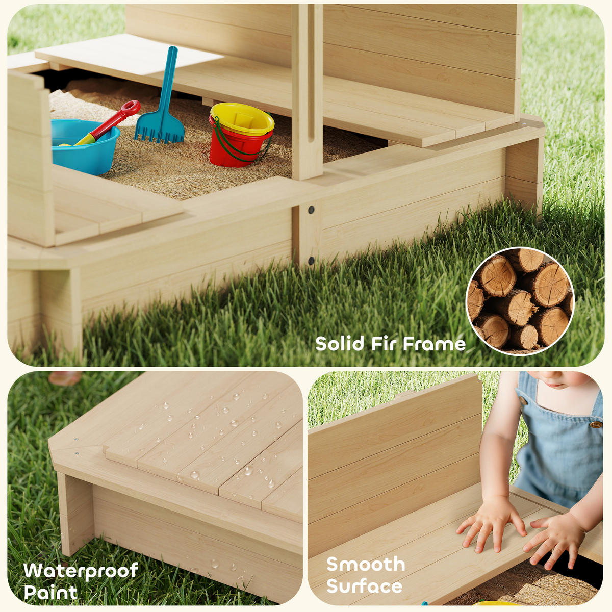 SANDKASTEN DE-18747 klappbar mit verstellbarem Dach Holz - Naturfarben, Holzwerkstoff (106/106/115cm) - ComfortXL