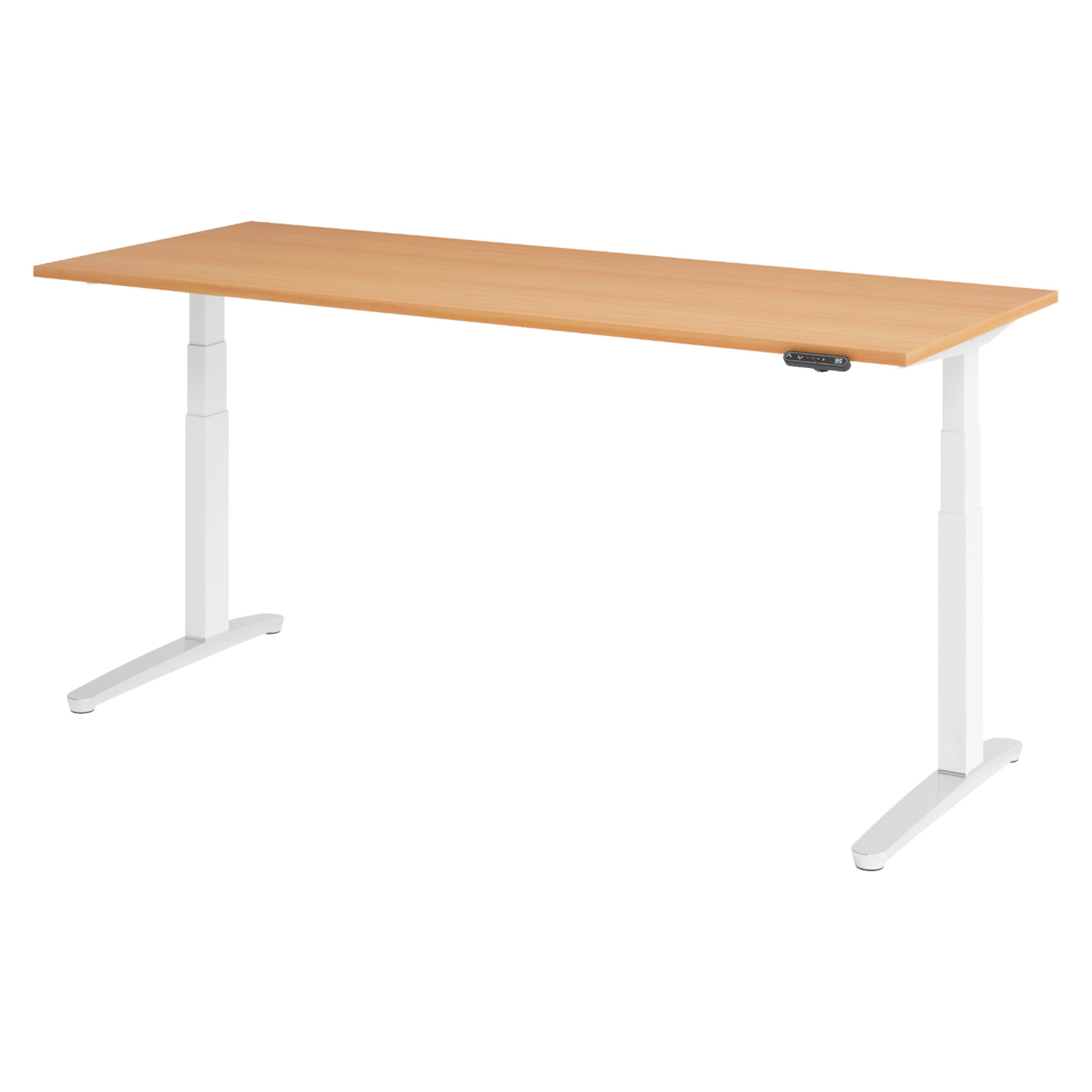 SCHREIBTISCH elektrisch XBHM 80/200/74 cm in Buchefarben/Weiß/Alu poliert - Buchefarben/Silberfarben, Holzwerkstoff (80/200/74cm) - bümö