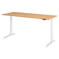 SCHREIBTISCH elektrisch XBHM 80/200/74 cm in Buchefarben/Weiß/Alu poliert - Buchefarben/Silberfarben, Holzwerkstoff (80/200/74cm) - bümö