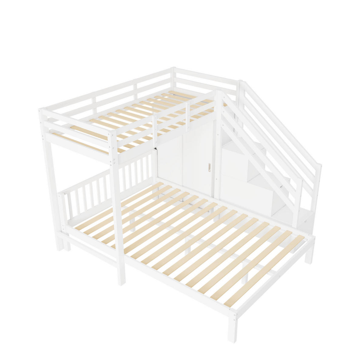 ETAGENBETT 90/200 cm + 140/200 cm in Weiß mit Kleiderschrank und Stauraumtreppe - Weiß, Holz - BEAOK