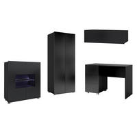 WOHNWAND Kossana 8 Modern Schwarz 290/200/52 cm - Funktional Modern - Schwarz, Holzwerkstoff/Kunststoff (290/200/52cm) - AX Living
