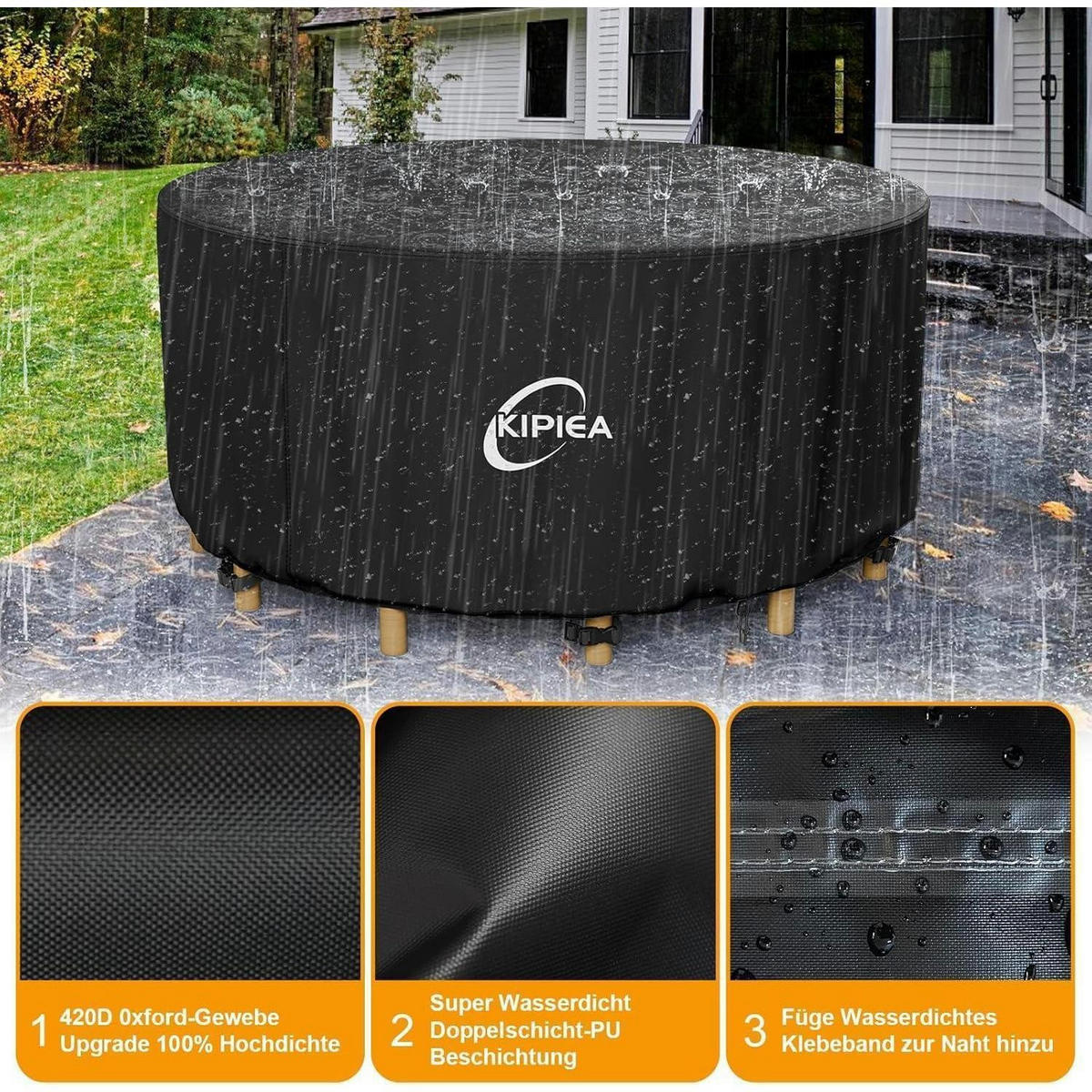 GARTENTISCH Abdeckung Rund Winterfest 158 cm - Schwarz, Textil (158/71/158cm)