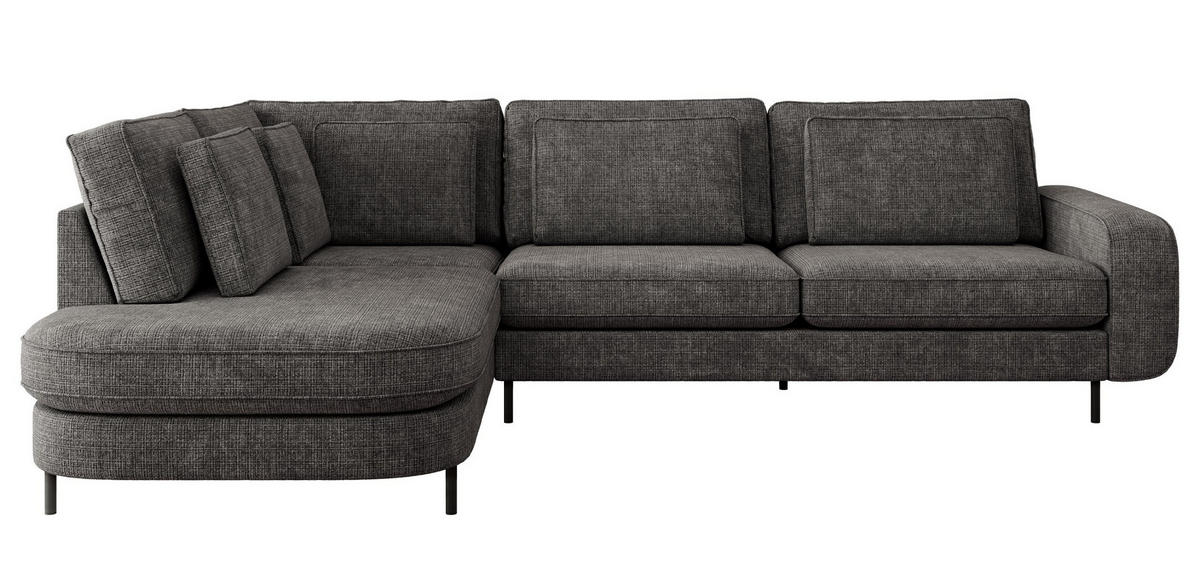 ROHOVÁ SEDAČKA CALENO L - Šedá hladký senil - Pravá Strana - černá/tmavě šedá, kov/textil (317/225cm) - MKS