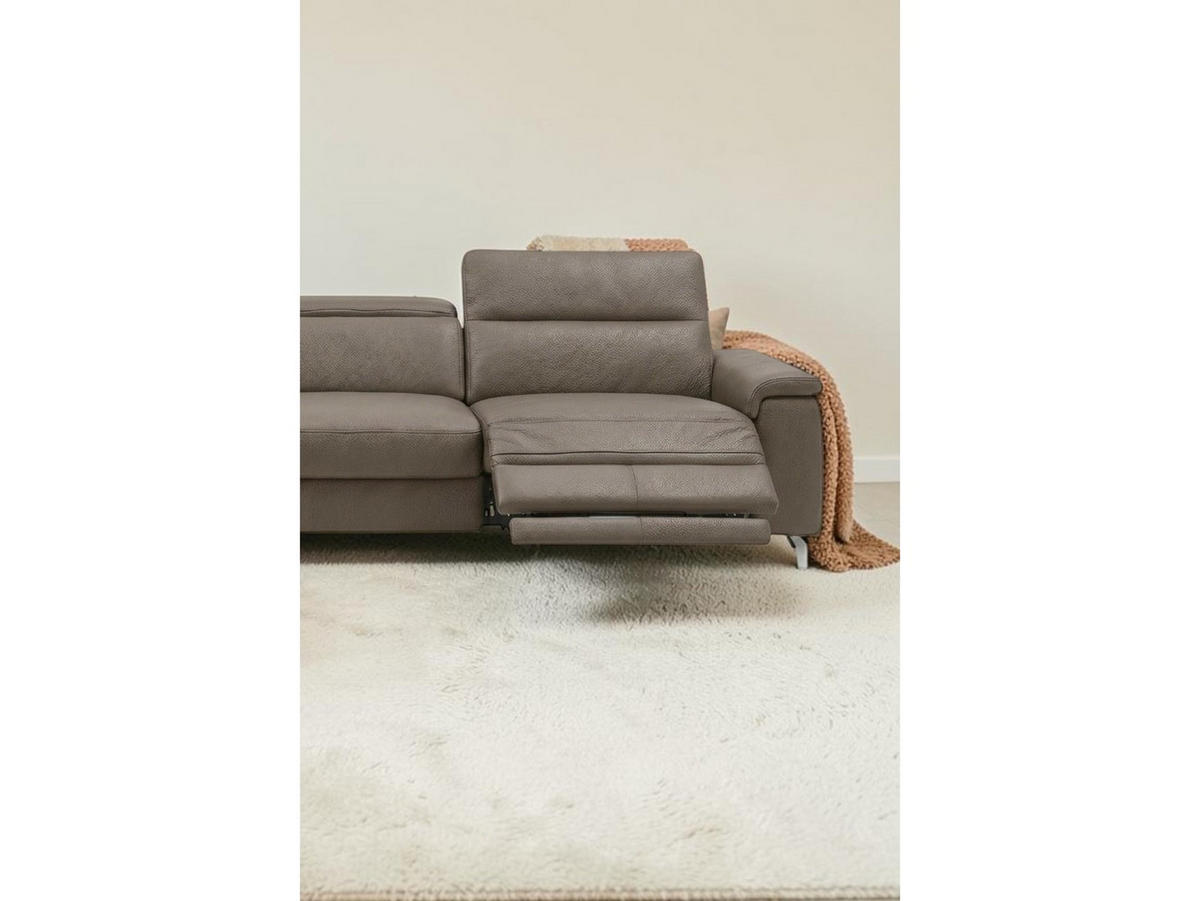 ECKSOFA Ambassador Echtleder mit 1 x Relaxfunktion Greige - Greige, Leder/Metall (272/224cm)
