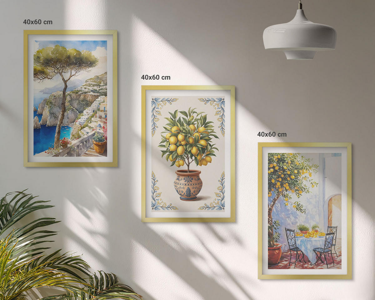 WANDBILDER 3er Set - 40x60 cm Goldrahmen - Tisch aus Zitronenbaum - Goldfarben, Kunststoff (40/60cm) - ArtPrintCave