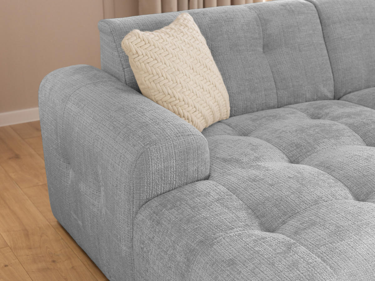 ECKSOFA Kozy im Bumpy-Design mit fester Rückenlehne aus weichem Hellgrau Chenille-Stoff - Ottomane links - Hellgrau/Schwarz, Holz/Kunststoff (161/234cm) - S-Style Möbel