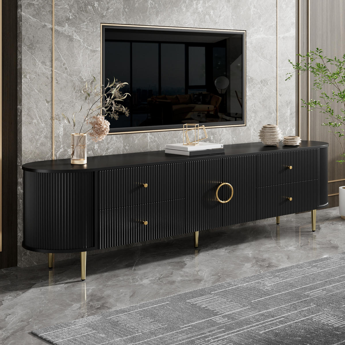 TV-ELEMENT 180/40/53 cm Schwarz mit 4 Schublade - Schwarz, Holz (180/53/40cm) - Oxeza