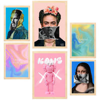 POSTER Set Mit 6 Ikonische Frida Van Gogh Pop Art A3 & A4 Rahmen Aus Hellem Holz - Beige, Papier (29/3cm) - Nacnic