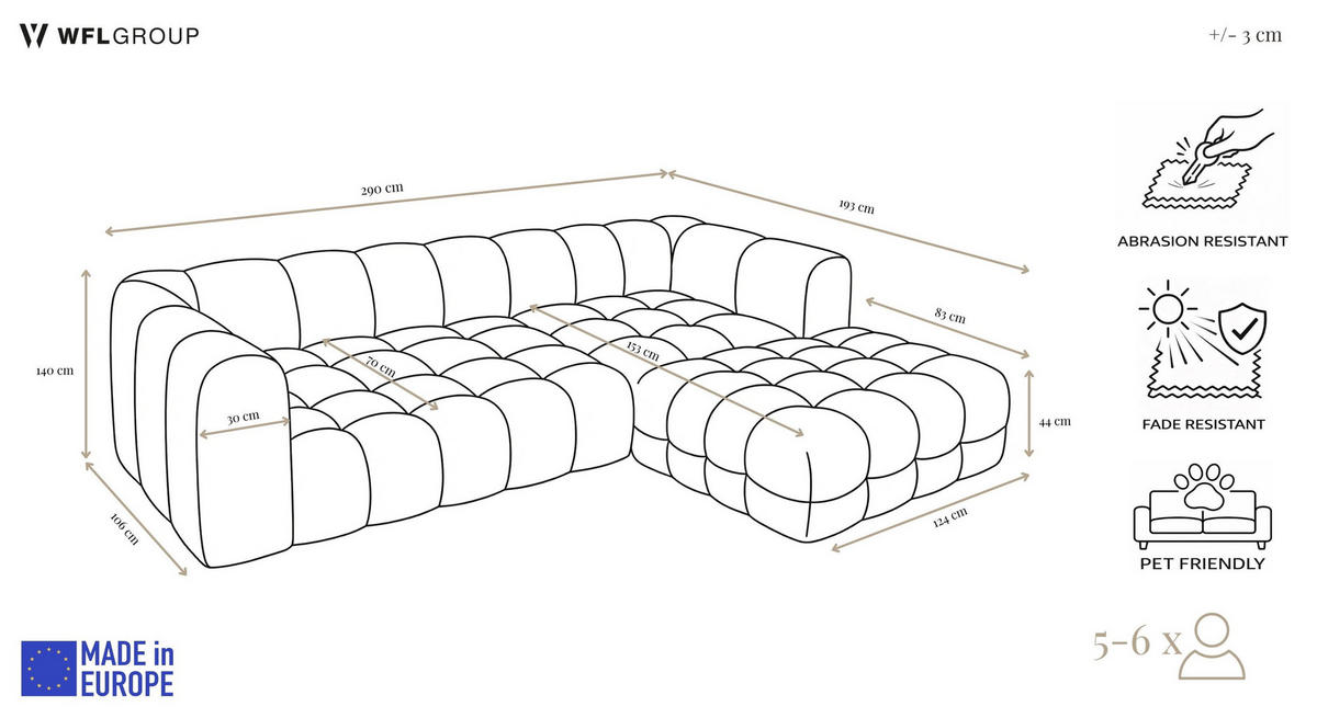 ECKSOFA Mochi L-Form 5-Sitzer Links, Samt, Senfgelb 290/75/193 cm - Gelb/Dunkelgelb, Kunststoff/Textil (290/193cm) - WFL GROUP