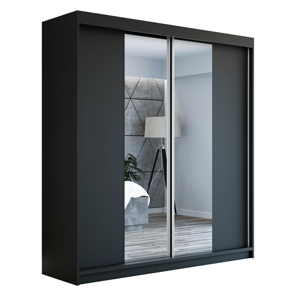 A&J MöbelLand Schwebetürenschrank Schwarz, Schwarz, Schwarz 120x215x59.5 cm