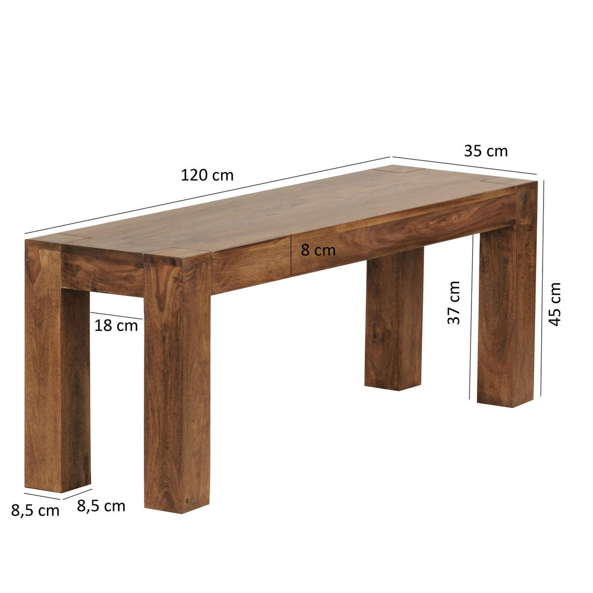 SITZBANK Massivholz Landhausstil handgefertigt, Braun 120x35x45 cm - Braun, Holz (120/45/35cm) - KADIMA DESIGN