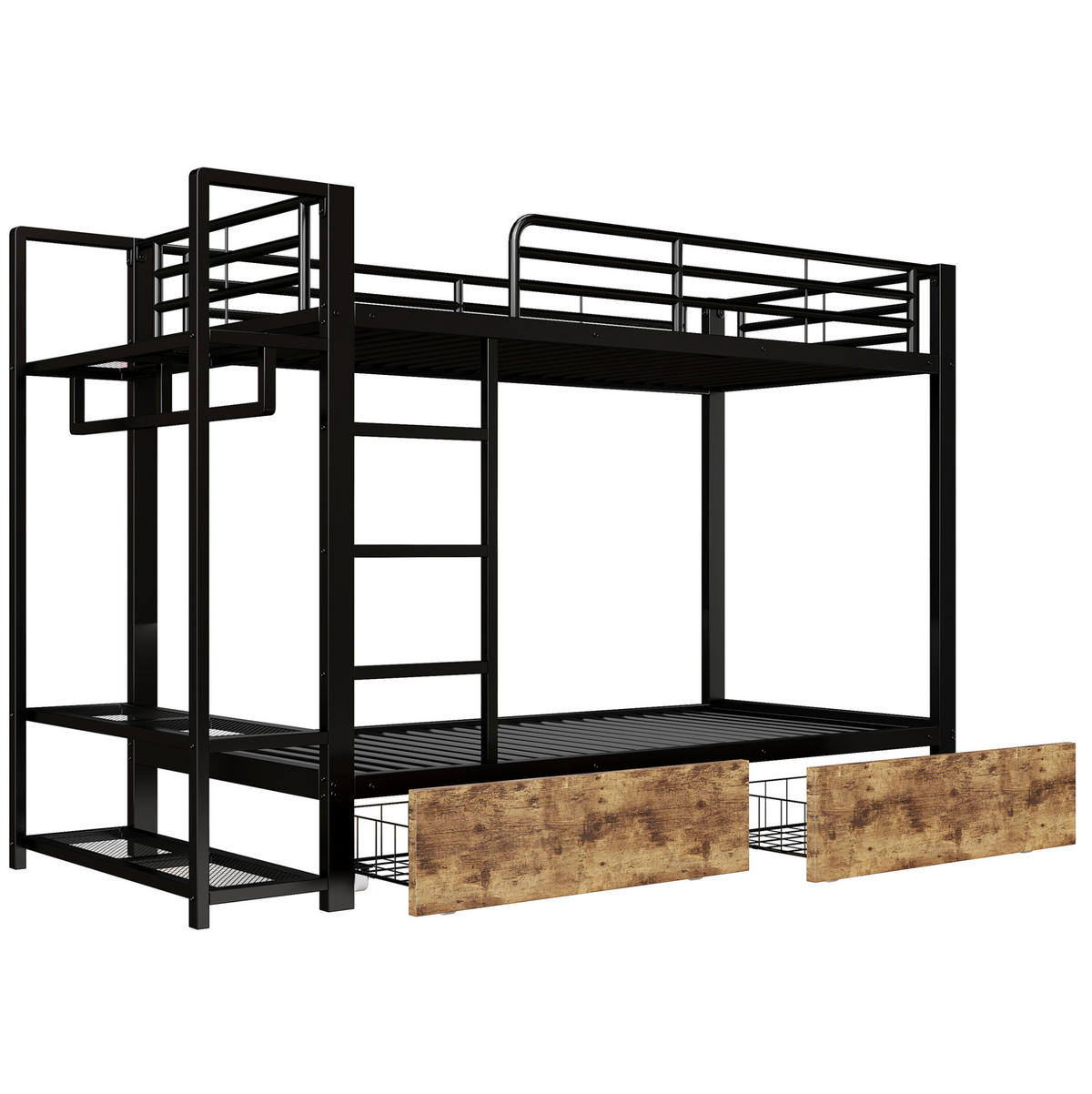 ETAGENBETT 90/200 cm Schwarz mit LED-Lichtleiste ohne Matratze - Schwarz, Metall (90/200cm) - MIVRAY