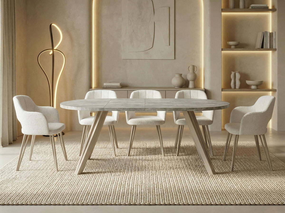 ESSTISCH Ravero runder ausziehbarer, Beton grau 100-180/100/77 cm - Kaschmir/Hellgrau, Holz/Holzwerkstoff (100/100/77cm) - WFL GROUP