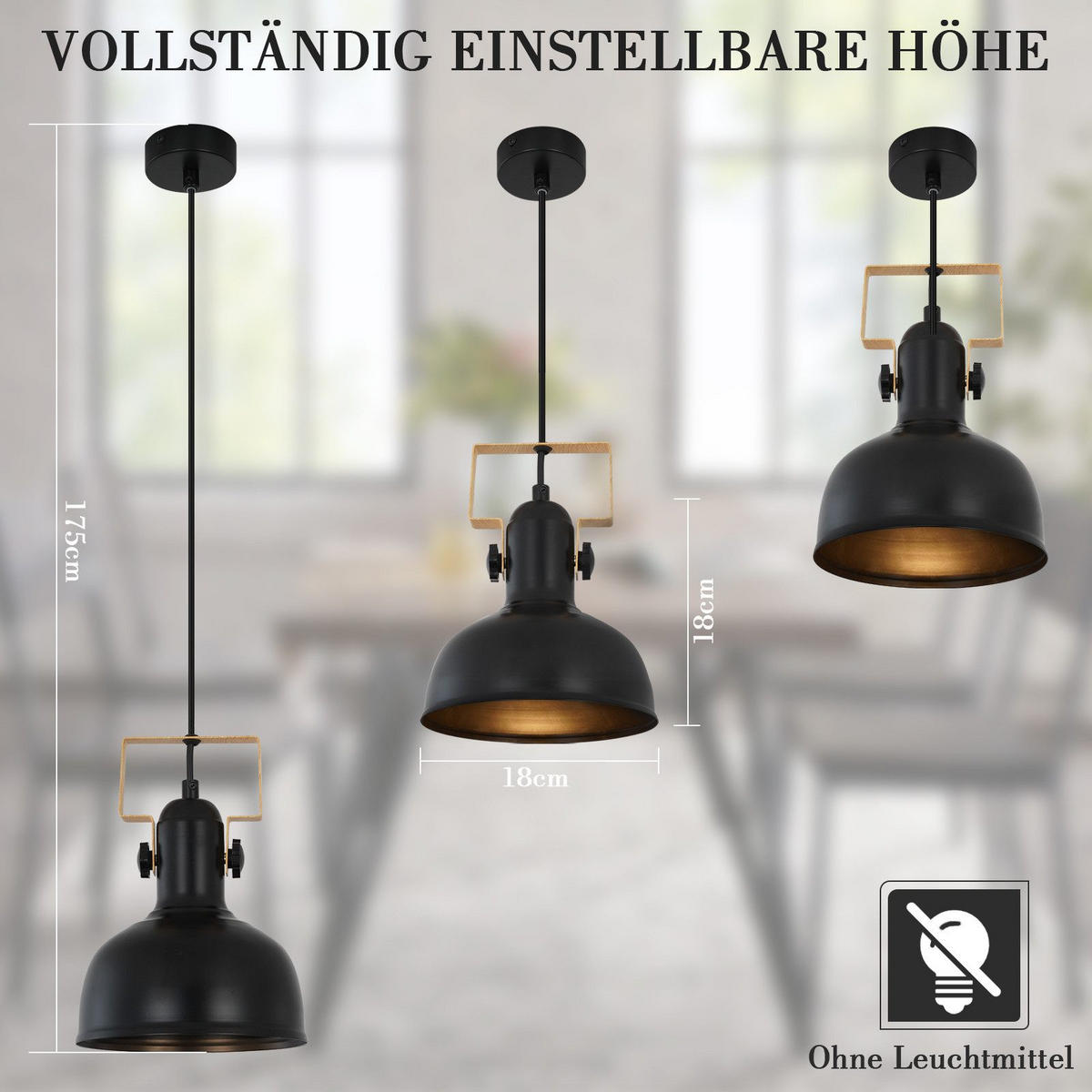 PENDELLEUCHTE Seraphina 18/18/160 cm - Schwarz, Metall (18/18/160cm) - ZMH