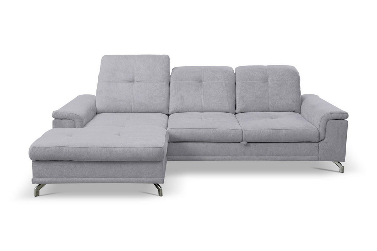 ECKSOFA PANAMA mit Schlaffunktion und Bettkasten, Farbe: Hellgrau, Velourstoff, Ottomane Links - Hellgrau, Textil (270/180cm) - VENASI MÖBEL